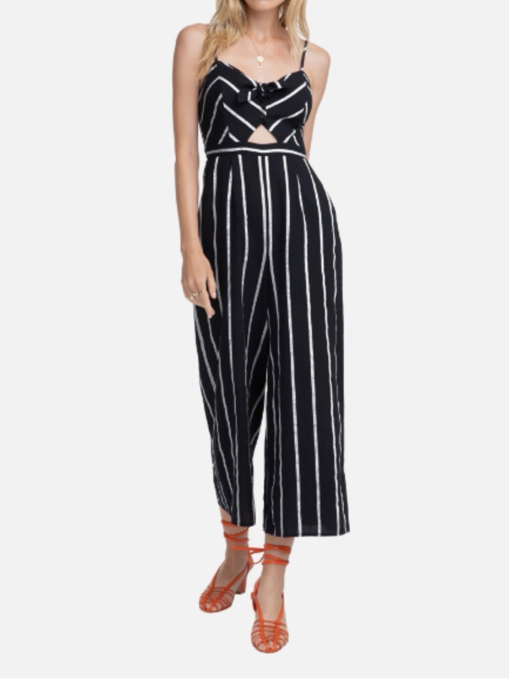 Black & White Stripe Wide-Leg Jumpsuit with Cutout NWT
